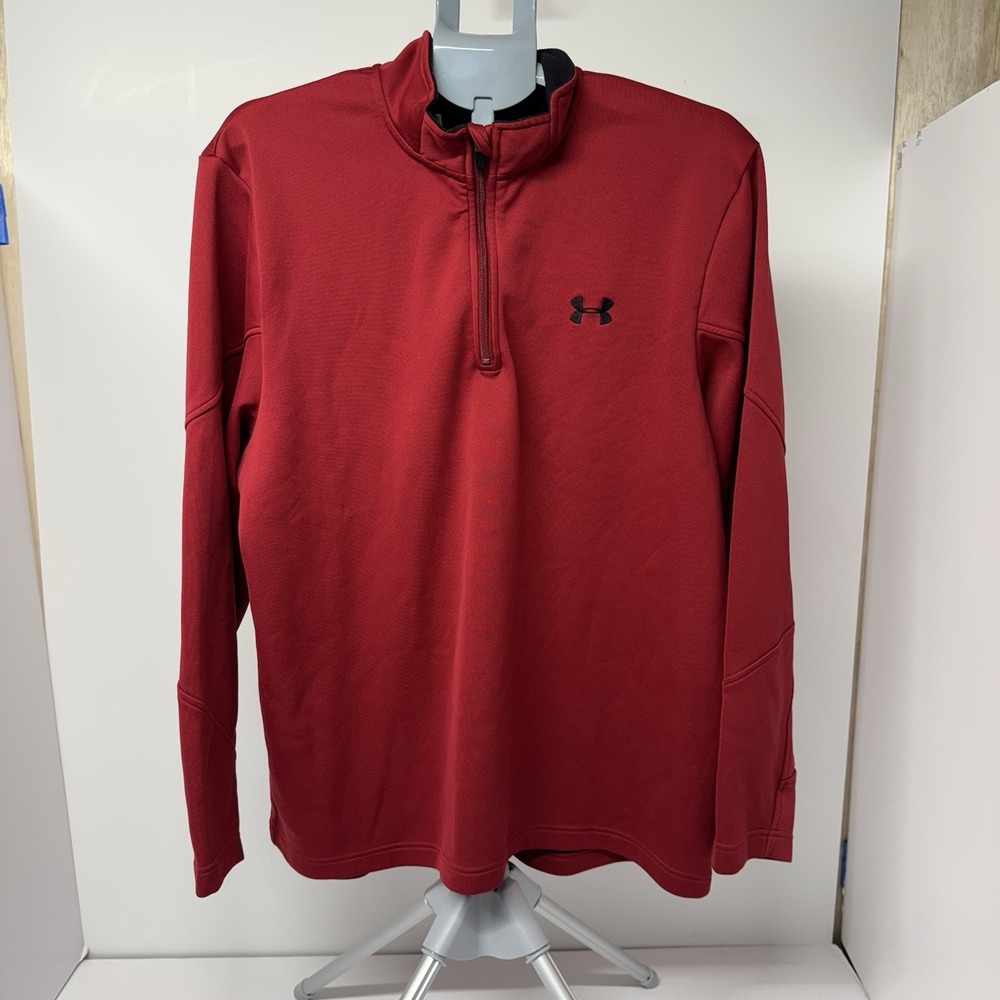 Under Armour Men's Large Red Quarter Zip Pullover Athletic Golf Long Sleeve